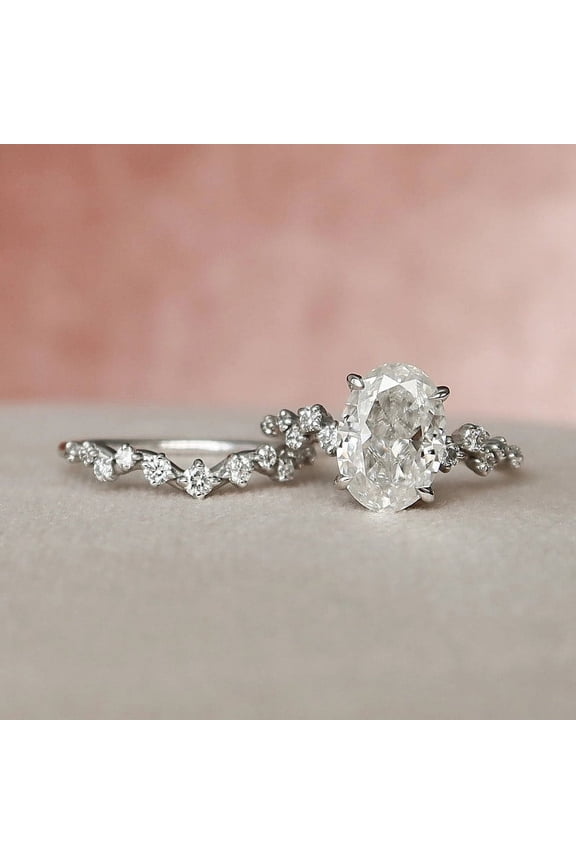 14k White Gold Plated Ring For Women's - 2 Ct Oval Cut Moissanite Wedding Rings - Bridal Set Moissanite Ring - Latest Engagement Moissanite Ring for Her - Causal Daily Wear Ring for Her