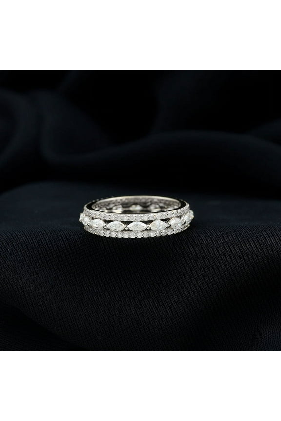 2.1 Ct Marquise Cut Diamond Engagement Band - 14K White Gold Over Band Women's - Anniversary Gift - Eternity Band Ring - Diamond Ring Clearance Women's - Party Wear Diamond Ring