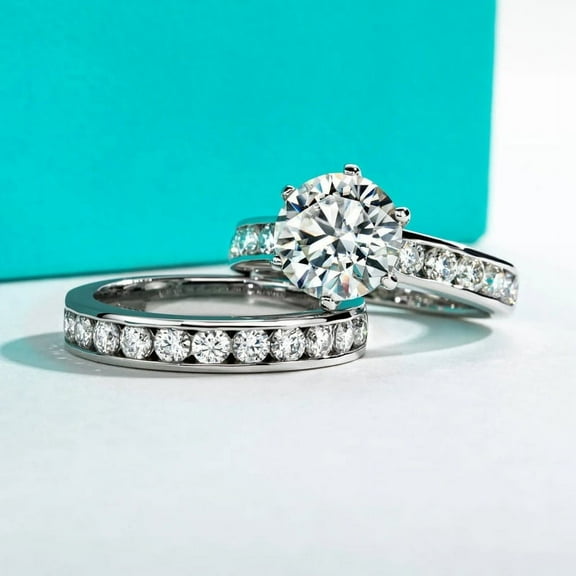 Silvago Jewel 2.2 Ct Round Cut Diamond Engagement Ring - 14K White Gold Plated Rings - Special Occasion Ring Women's - Bridal Set Halo Wedding Rings with Matching Band for Women's - Proposal Rings