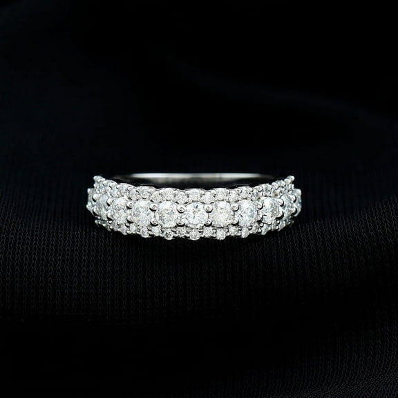 Silvago Jewel 2.69 Ct VVS1/D Round Cut Lab Created Simulated Diamond Ring - 14K White Gold Plated Anniversary Rings - Multi-Row Wedding Diamond Rings for Her - 30th Wedding Anniversary Gifts for Her