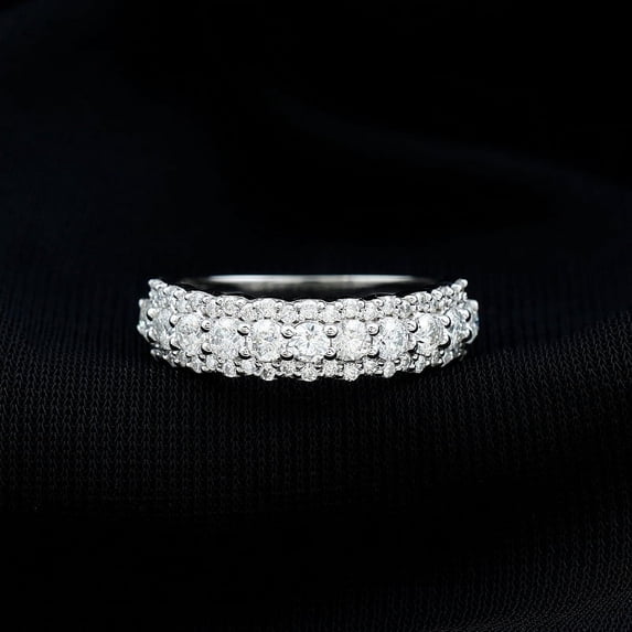 Silvago Jewel 2.69 Ct VVS1/D Round Cut Lab Created Simulated Diamond Ring - 14K White Gold Plated Anniversary Rings - Multi-Row Wedding Diamond Rings for Her - 30th Wedding Anniversary Gifts for Her