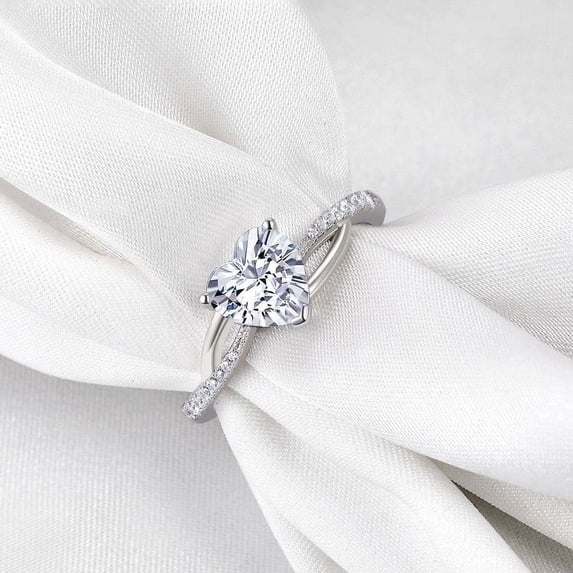 Silvago Jewel 2 Ct Heart Cut Lab Created Diamond Rings - 14K White Gold Plated Ring - Engagement Split Shank Promise Rings for Women's - Forever Diamond Ring for Women's - Heart Shape Proposal Rings