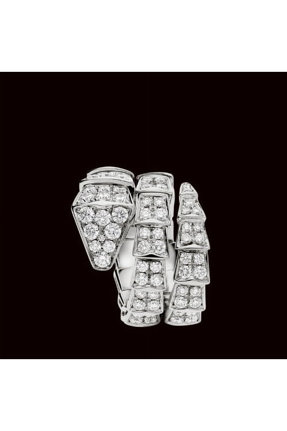 2 Ct Round Cut Lab Created Diamond Solitaire Ring for Women's - 14K White Gold Plated Ring - Serpenti Diamond Ring - 14K White Gold, Wedding Ring For Women's - Cuff Engagement Rings