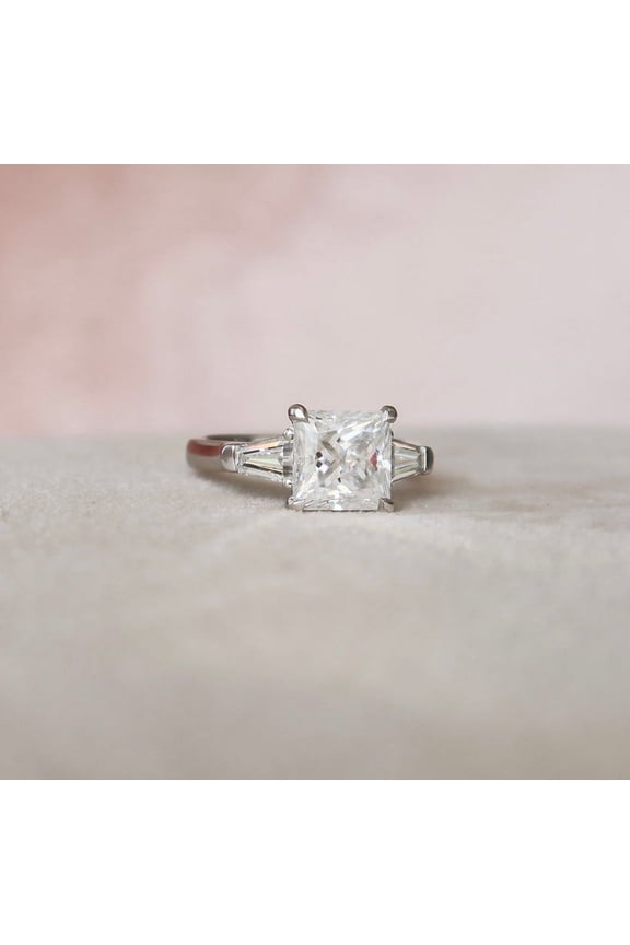 2 Ct VVS1/D Princess Cut Lab Created Simulated Diamond Ring - White Gold Plated 14K Diamond Rings for Her - 3 Stone Diamond Rings for Her - Three Stone Diamond Rings for Women's