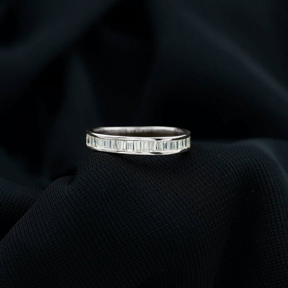 Silvago Jewel 3 Ct Emerald Cut Lab Created Simulated Diamond - 14K White Gold Plated Ring - Engagement Wedding Eternity Bands - Anniversary Gifts For Wife - Daily Wear Diamond Ring - Gift for Women's