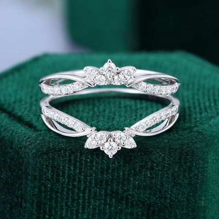 Silvago Jewel 14K White Gold Plated Ring - Brilliant 1 Ct Round Cut Diamond Ring - Two Band Diamond Rings for Women's - Floral Diamond Rings for Women's - Engagement Wedding Diamond Rings