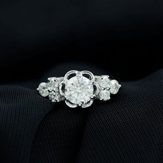 Silvago Jewel Brilliant 2.3 Ct Round Cut Diamond Engagement Ring - 14K White Gold Plated Ring for Women's - Anniversary Gifts Clearance - Diamond Rings For Girlfriend - Floral Women's Wedding Ring