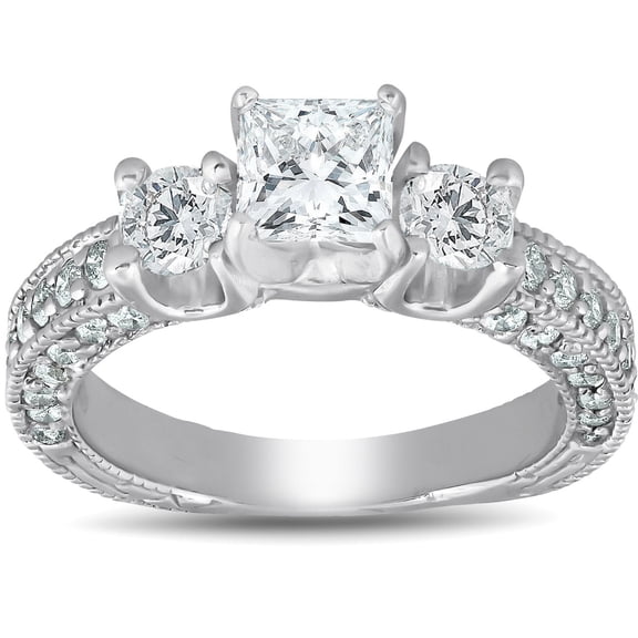 Silvago Jewel Classic 1.8 Ct Princess Cut Diamond Engagement Ring - Lab Created Simulated Stone in 14K White Gold Plated Ring - Prong Set for Maximum Sparkle - 23rd Anniversary Gift Not Too Expensive