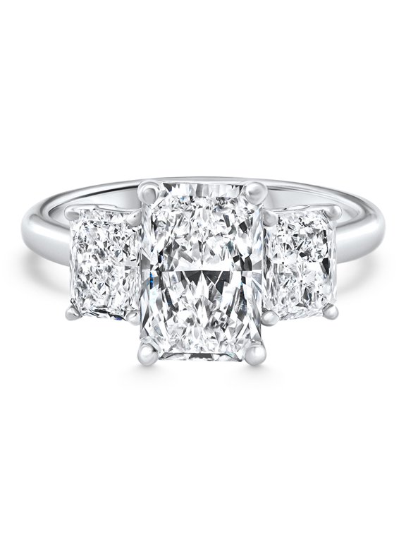 Classic 2 Ct Emerald Cut Diamond Engagement Ring - Lab Created Simulated Stone in 14K White Gold Plated Ring - Prong Set for Maximum Sparkle - 9th Year Anniversary Gifts for Women's