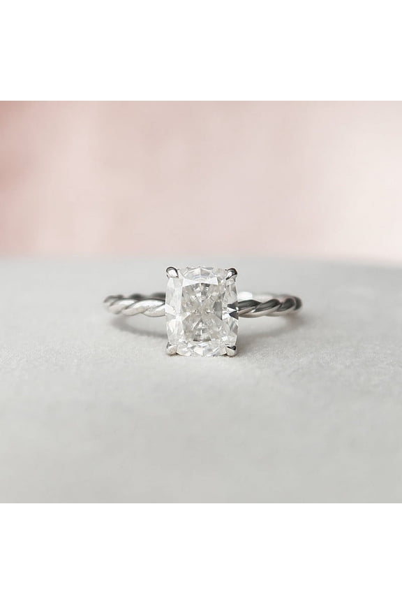Cushion Cut Excellent 1.8 Ct Diamond Ring For Women's - Silver 14k White Gold Over Rings - Twist Band Solitaire Diamond Rings - Hidden Halo Diamond Ring - Daily Wear Fine Jewellery