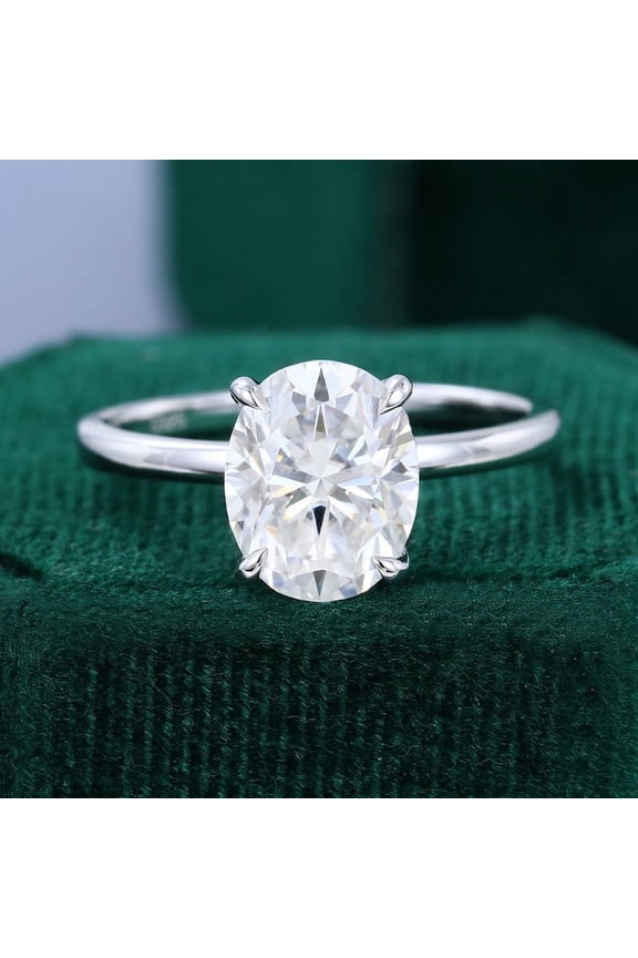 Diamond solitaire Ring Lab Created - Oval Cut Excellent 2.1 Ct Diamond Engagement Rings - Silver 14K White Gold Over Ring - Solo Stone Wedding Diamond Rings - Solitaire Diamond Rings