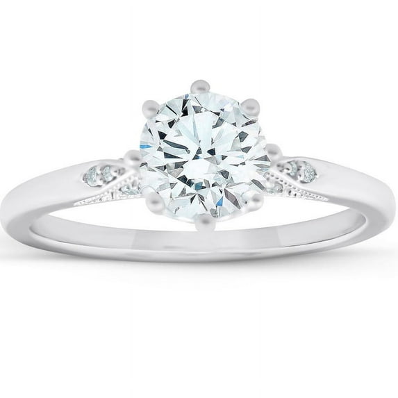 Silvago Jewel Elegant 1.5 Ct Round Cut Lab Created Simulated Diamond Engagement Ring - 14K White Gold Plated - Classic Prong Setting - Ideal Wedding Ring for Women - Great Gift for Women's Birthday