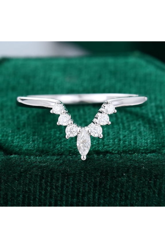 Excellent 1.4 Ct Marquise Cut Lab Created Simulated Diamond Ring - 14K White Gold Plated Rings for Women's - V Shape Diamond Rings for Women's - Chevron Diamond Rings for Women's