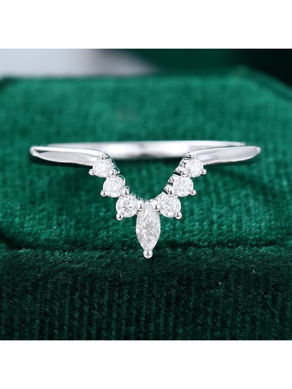 Excellent 1.4 Ct Marquise Cut Lab Created Simulated Diamond Ring - 14K White Gold Plated Rings for Women's - V Shape Diamond Rings for Women's - Chevron Diamond Rings for Women's