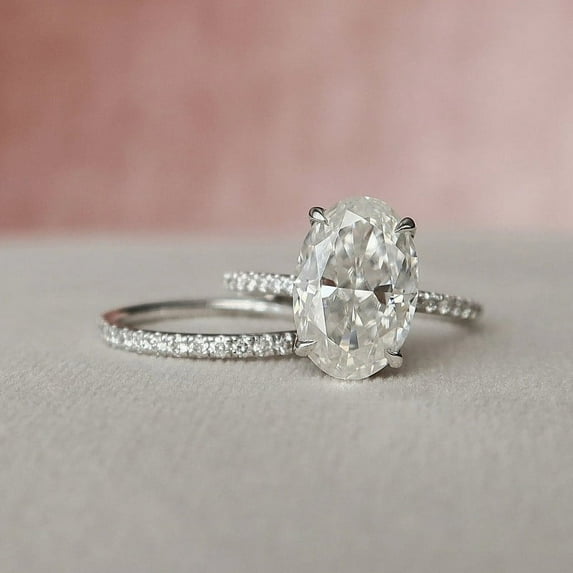 Silvago Jewel Excellent 2.4 Ct Oval Cut Diamond Engagement Ring Set - 14k White Gold Over Diamond Wedding Ring Set - Anniversary Ring Set Women's - Hidden Halo Bridal Diamond Ring Set