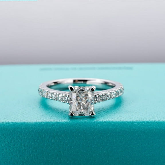 Silvago Jewel Excellent 2.5 Ct Radiant Cut Diamond Wedding Ring - 14K Silver Hidden Halo Engagement Ring - Anniversary Gifts Wife - Diamond Rings Clearance - Brides Forever Ring