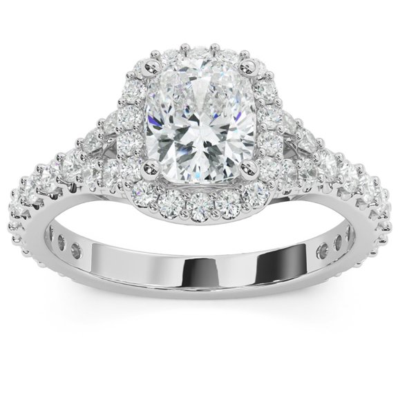 Silvago Jewel Excellent 2 Ct Cushion Cut Lab Created Diamond Rings - 14K White Gold Plated Rings - Simple Halo Wedding Engagement Rings Gifts for Women's - Simple Handmade Wedding Ring for Women's