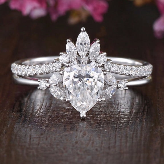 Silvago Jewel Excellent 2 Ct Pear Cut Diamond Ring - 14K White Gold Over Ring - Engagement Wedding Bridal Ring for Women's - Bridal Stacking Engagement Diamond Ring - Bridal Diamond Jewelry
