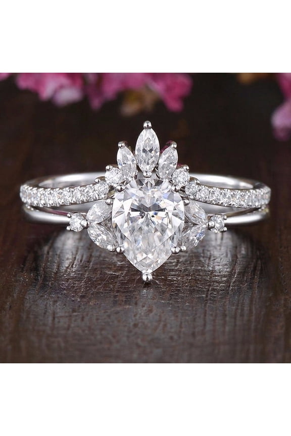 Excellent 2 Ct Pear Cut Diamond Ring - 14K White Gold Plated Ring - Engagement Wedding Bridal Ring for Women's - Bridal Stacking Engagement Diamond Ring - Bridal Diamond Jewelry