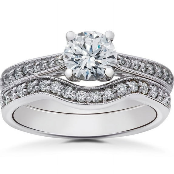 Silvago Jewel Graceful 1.2 Ct Round Cut Diamond Ring for Women - Lab Created Simulated Diamond in 14K White Gold Plated - Beautifully Designed Prong Setting - Ideal for Engagements - Graduation Gift