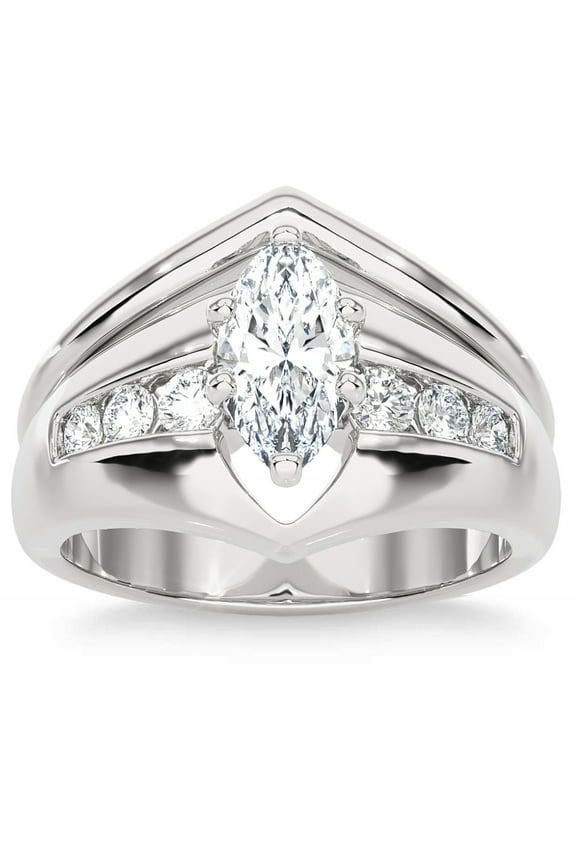 Luxurious 2 Ct Marquise Cut Lab Created Diamond Engagement Ring - 14K White Gold Plated Bridal Set - Prong Setting for Her - Ideal for Wedding Proposals and Gifting on Special Occasions