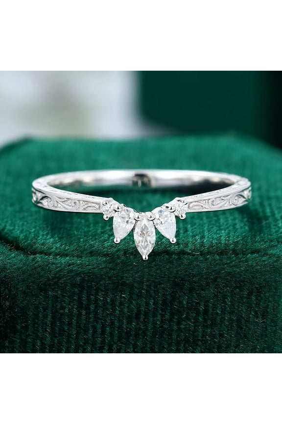 Marquise Cut Excellent 1.4 Ct Diamond Rings For Women's - 14K White Gold Plated Rings - Vintage Art Deco Curved Diamond Rings for Women's - V Shaped Diamond Rings for Women's