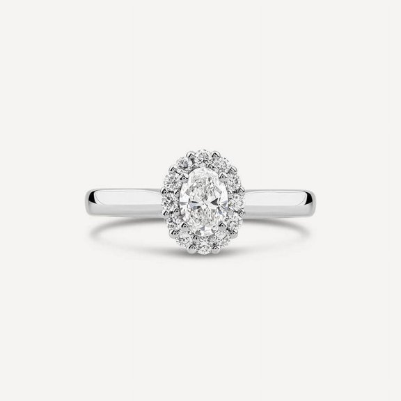 Silvago Jewel Oval Cut 2 Ct VVS1/D Diamond Solitaire Ring - 14K White Gold Plated Ring - Halo Engagement Wedding Ring - Gorgeous Anniversary Gift for Women's - Engagement Wedding Fancy Bridal Rings
