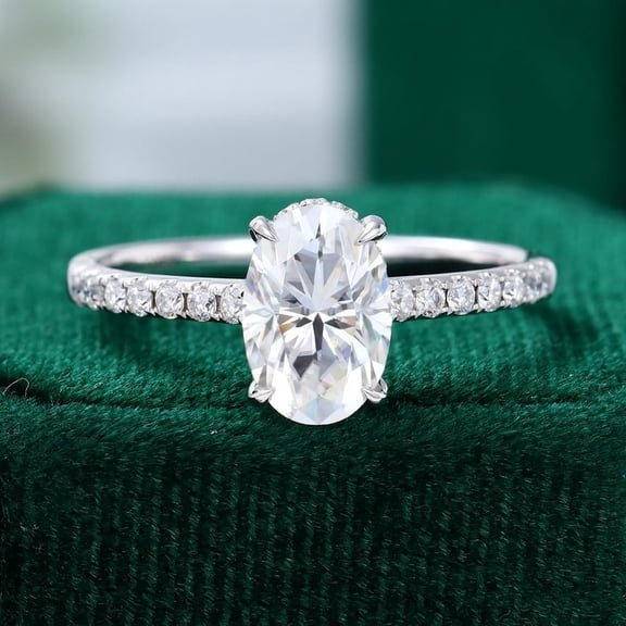 Silvago Jewel Oval Cut Excellent 1.9 Ct Diamond Ring For Women's - White Gold Over 14K Silver Diamond Ring - Solitaire with Accent Diamond Ring for Women's - Engagement Hidden Halo Ring for Women's