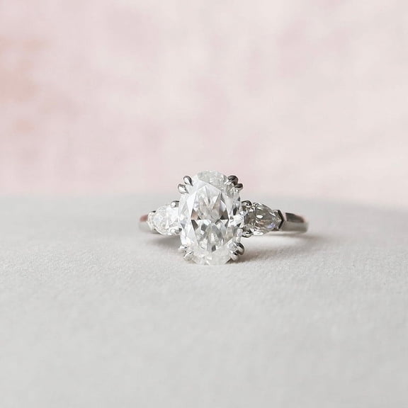 Silvago Jewel 14K White Gold Plated Ring - Oval Cut Excellent 1.9 Ct Diamond Ring For Women's - Three-Stone Engagement Wedding Rings - 3 Stone Diamond Rings for Women's - Anniversary Gifts