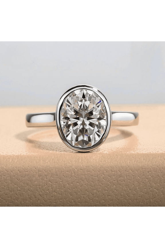 Oval Cut Excellent 2.1 Ct Diamond Ring For Women's - Silver 14K White Gold Over Ring - Solitaire Diamond Rings for Women's - Bazel Diamond Rings for Women's - Solo Stone Diamond Rings