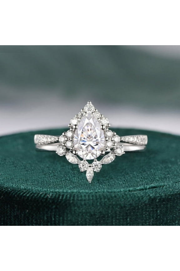 Pear Cut 2.4 Ct VVS1/D Lab Created Simulated Diamond Ring - 14K White Gold Plated Solitaire Ring - Multi-Stone Stacking Engagement Ring - Silver Diamond Beautiful Special Occasion Ring