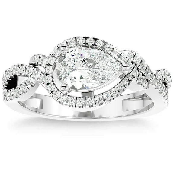 Silvago Jewel Pear Cut Excellent 2.1 Ct Diamond Ring For Women's - 14K White Gold Plated Diamond Ring - One Stone Diamond Ring for Her - Simple Diamond Ring for Her - Halo Diamond Ring for Her