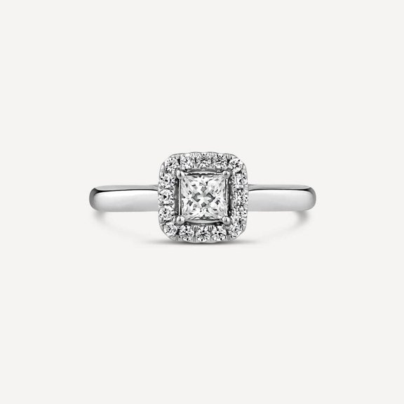 Silvago Jewel Prong Set 2.2 Ct Princess Cut Lab Created Diamond Ring - Engagement Wedding Diamond Rings On Clearance - Halo Engagement Wedding Ring - Engagement Prong Setting Ring for Women's