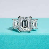 Silvago Jewel Prong Set 2.6 Ct Emerald Cut Lab Created Diamond Three Stone Anniversary Ring - 14K White Gold Plated Ring - 50th Wedding Anniversary Gifts - Daughters Gifts for Her