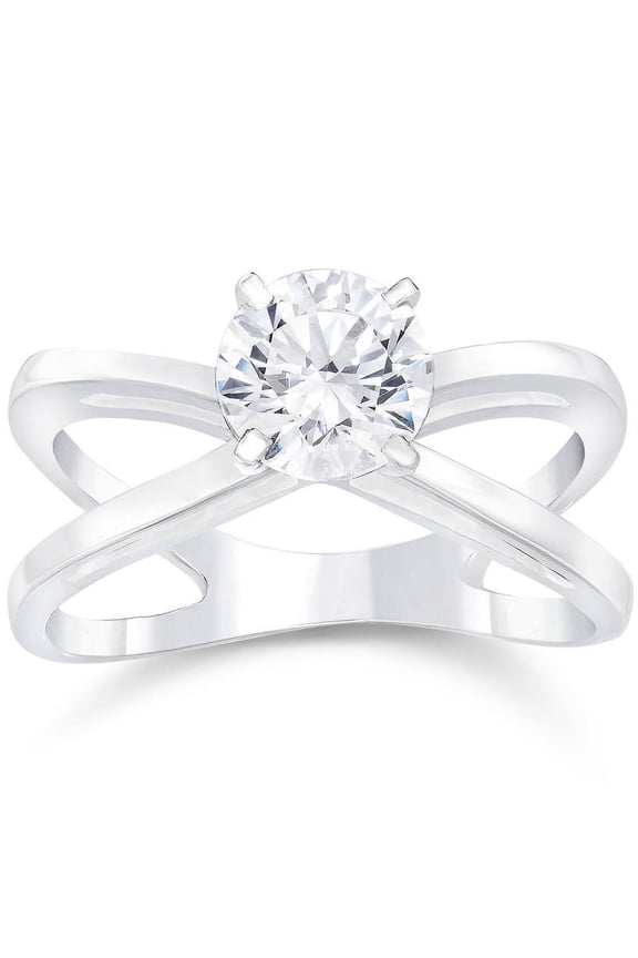 Round Brilliant Cut 1.2 Ct Lab Created Diamond Anniversary Ring - 14K White Gold Plated Rings for Her - Split Shank Wedding Ring for Her - Bezel Set Silver Diamond Rings for Women's