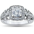 thumbnail image 1 of Silvago Jewel Round Cut 1.4 Ct Lab Created Diamond Anniversary Ring - Stamped 14K White Gold Plated Anniversary Diamond Ring - Vintage Wedding Anniversary Ring - Engagement Wedding Floral Halo Rings, 1 of 3