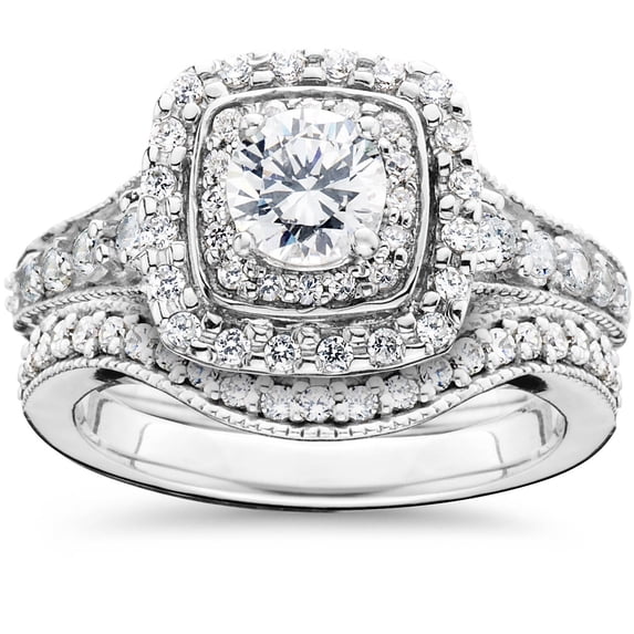 Silvago Jewel Round Cut 1.4 Ct VVS1/D Lab Created Diamond Ring - 14K White Gold Plated Wedding Ring - Halo Ring for Women's - Daughter Wedding Anniversary Gifts On Clearance - Birthday Gift for Her