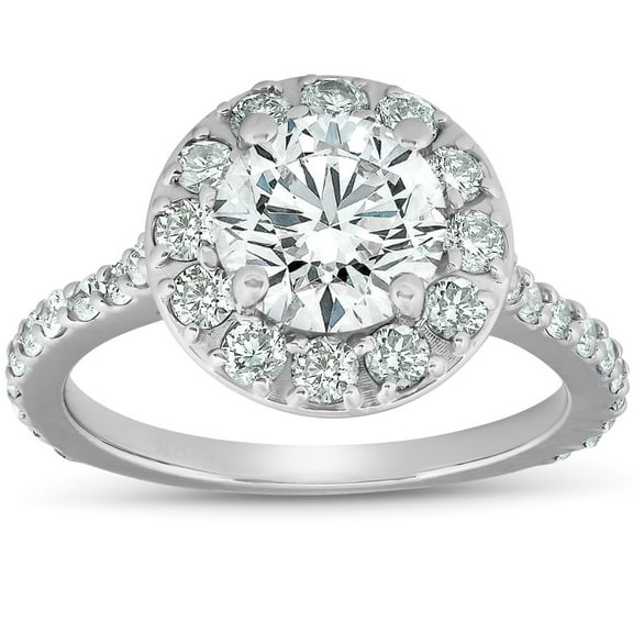 Silvago Jewel Round Cut 1.7 Ct Lab Created Simulated Diamond Ring - 23rd Anniversary Gifts Not Too Expensive - 14K White Gold Plated Rings Gift - Gorgeous Halo Solitaire with Accents Wedding For Her