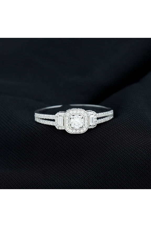 Round Cut 1.80 Ct VVS1/D Lab Created Simulated Diamond Ring - 14K White Gold Plated Wedding Anniversary Ring - Halo with Cathedral Shank Lab Created Diamond Ring - New Year Gifts