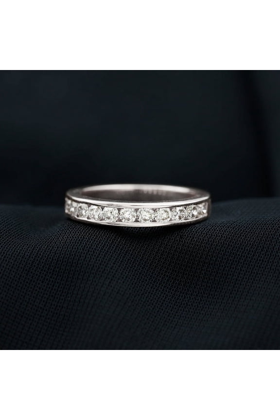 Round Cut 2.20 Ct VVS1/D Lab Created Simulated Diamond Ring - 14K White Gold Plated Diamond Rings - Stacking Eternity Bands - Daily Wear Simple Bands for Women's - Gift for Women's