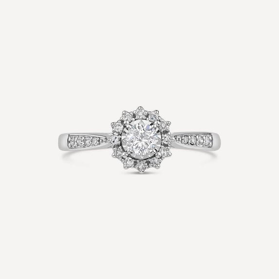 Silvago Jewel Round Cut 2.5 Ct Brilliant White Diamond Ring - 14K White Gold Plated Solitaire Ring - Engagement Wedding Diamond Jewellery for Women's - Halo Solitaire with Accents Women's Rings