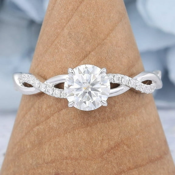 Silvago Jewel Round Cut 2 Ct Brilliant Diamond Rings - 14K White Gold Plated Wedding Anniversary Rings - Engagement Promise Rings for Women's - Solitaire Twisted Shank Diamond Rings for Women's