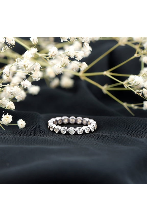 Round Cut Brilliant 1.7 Ct Diamond Ring For Women's - 14K White Gold Over Wedding Anniversary Ring - Gifts for Birthday - Eternity Bezel Set Channel Set Bands for Women's Gifts