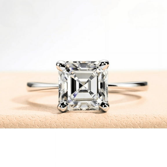 Silvago Jewel Silvago Jewel White Gold Over 14K Silver Diamond Ring - Asscher Cut Excellent 1.9 Ct Diamond Ring For Women's - Solo Stone Diamond Rings for Women's - Simple Diamond Rings for Her