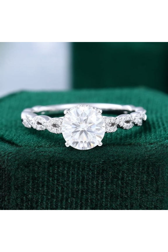 Silver 14K White Gold Over Ring - Brilliant 1.9 Ct Round Cut Diamond Ring - Engagement Hidden Halo Ring for Women's - Infinity Twisted Cross Over Shank Engagement Rings for Women's