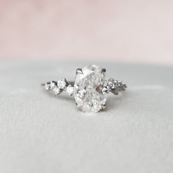 Silvago Jewel Silver 14K White Gold Over Ring - Oval Cut Excellent 2.1 Ct Diamond Ring For Women's - Solitaire with Accent Diamond Rings for Women's - Engagement Wedding Diamond Rings for Women's