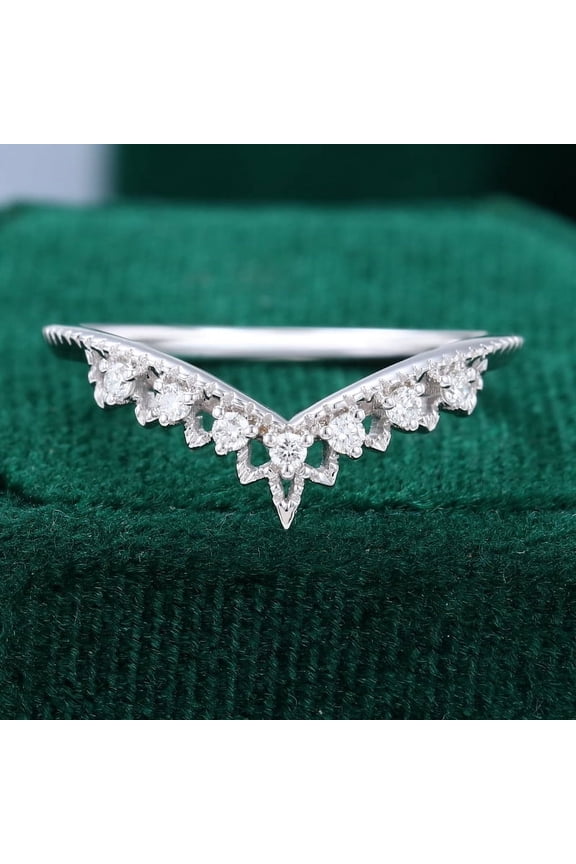 14K White Gold Plated Ring - Brilliant 1.1 Ct Round Cut Diamond Ring - Unique V Shape Vintage Diamond Rings for Women's - Chevron Shaped Diamond Rings - 25th Anniversary Gifts
