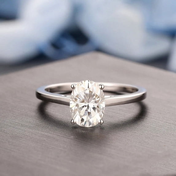 Silvago Jewel Silver 14K White gold Over Ring - Prong Set 1.9Ct Oval Cut Lab Created Diamond Ring - Simple Ring for Women's - Gorgeous Anniversary Gift for Women's - Daily Wear Diamond Ring for Her
