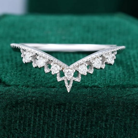 Silvago Jewel Silver 14k White Gold Over Ring - Brilliant 1.1 Ct Round Cut Diamond Ring - Unique V Shape Vintage Diamond Rings for Women's - Chevron Shaped Diamond Rings - 25th Anniversary Gifts