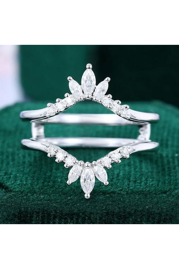 Silver 14k White Gold Over Ring - Marquise Cut Excellent 1.5 Ct Diamond Ring For Women's - Double Curve Diamond Rings for Her - Bridal Set Diamond Rings - Two Curved Diamond Rings